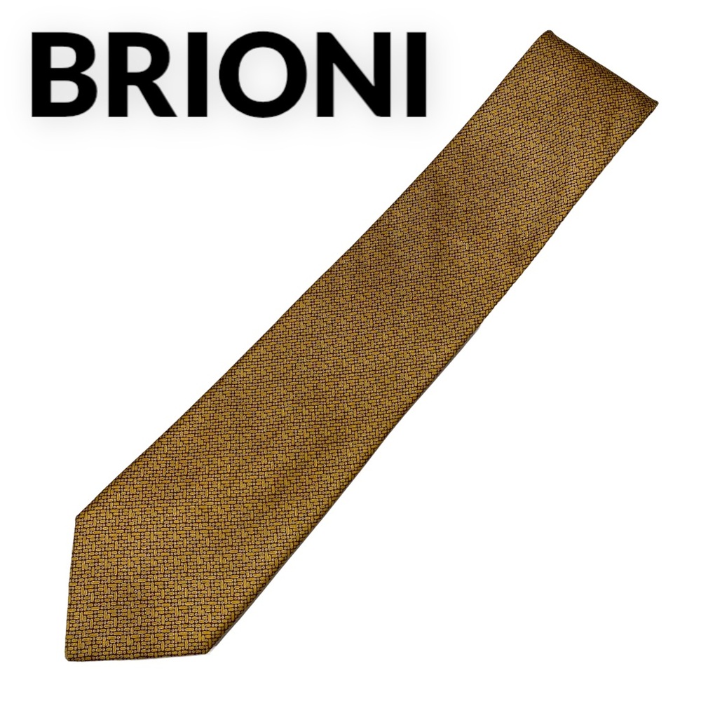 BRIONI SILK TIE - HAND MADE IN ITALY - GOLD & BROWN - MICRO PRINT - LIKE NEW!